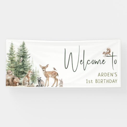 Forest Woodland Animals Welkom Verjaardagsfeest Spandoek (Horizontaal)