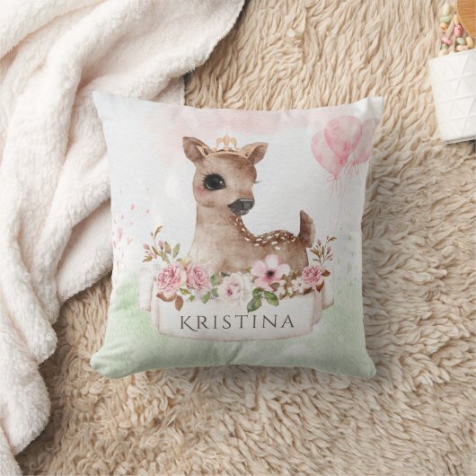 Forest Woodland Baby Girl Deer Waterverf Name Kussen (Deken)