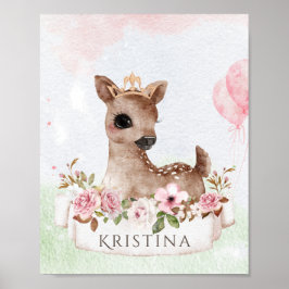 Forest Woodland Baby Girl Deer Waterverf Name Poster