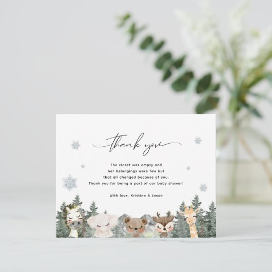 Forest Woodland Baby Het is koud buiten Baby showe Bedankkaart (Staand voorkant)