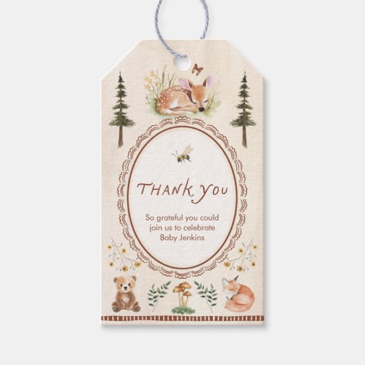 Forest Woodland Baby shower Dank u Cadeaulabel (Voorkant)