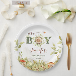 Forest Woodland Baby shower Mushrooms Greenery Papieren Bordje