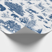 Forest Woodland Beer Blue en White Toile Gift Cadeaupapier (Hoek)