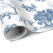 Forest Woodland Beer Blue en White Toile Gift Cadeaupapier (Rol Hoek)