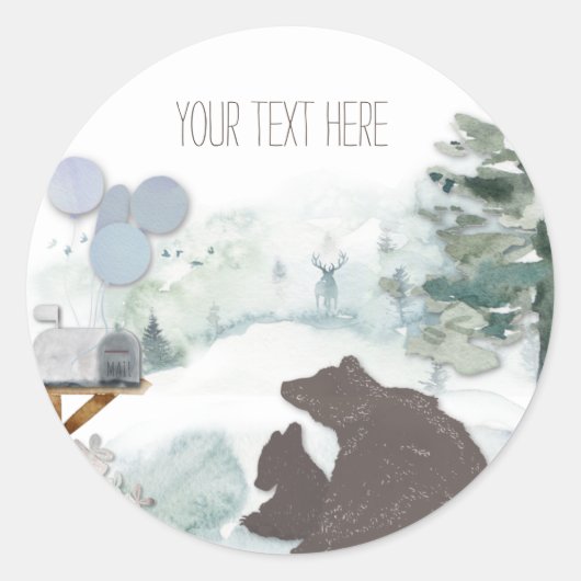 Forest Woodland Beer Verjaardag of douche Ronde Sticker (Voorkant)