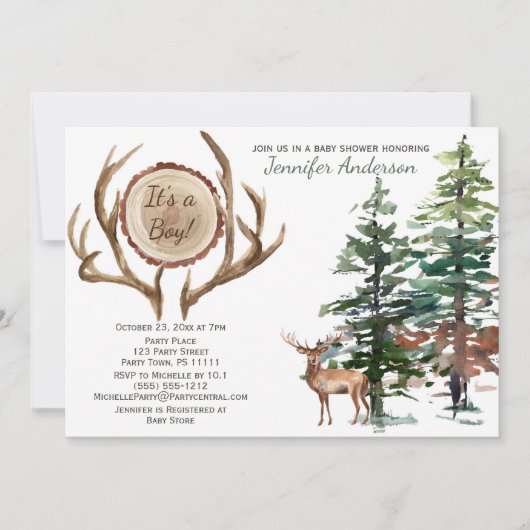 Forest Woodland Country Deer Antler Baby shower Kaart (Voorkant)