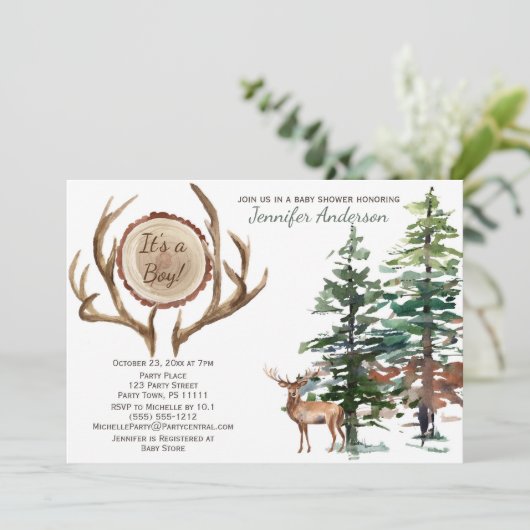 Forest Woodland Country Deer Antler Baby shower Kaart (Staand voorkant)