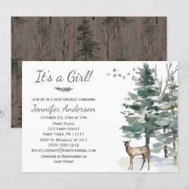 Forest Woodland Country Deer Doe Girl Baby shower Kaart