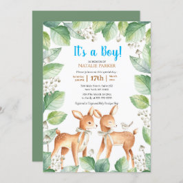 Forest Woodland Deer Floral Boy Baby shower Kaart