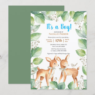 Forest Woodland Deer Floral Boy Baby shower Kaart
