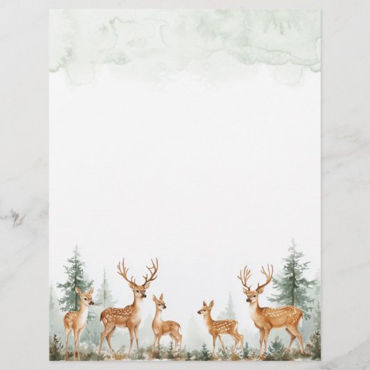 Forest Woodland Deer Waterverf briefpapier (Achterkant)