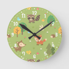 Forest Woodland Dieren patroon kinderkamer Decor Ronde Klok