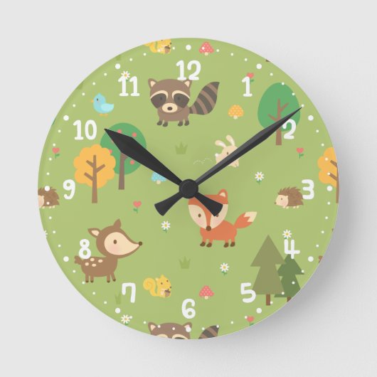 Forest Woodland Dieren patroon kinderkamer Decor Ronde Klok (Voorkant)
