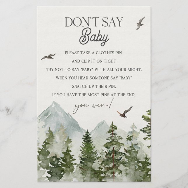 Forest Woodland dont zeggen baby shower spel (Voorkant)