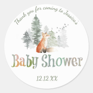 Forest Woodland Fox-Baby shower Ronde Sticker