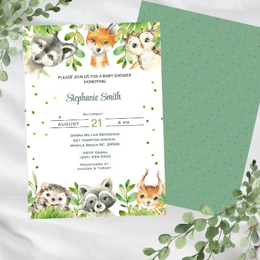 Forest Woodland Greenery Wild Animals Baby shower Kaart
