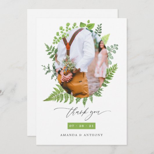 Forest Woodland groen bruiloft collage Bedankkaart (Voorkant / Achterkant)