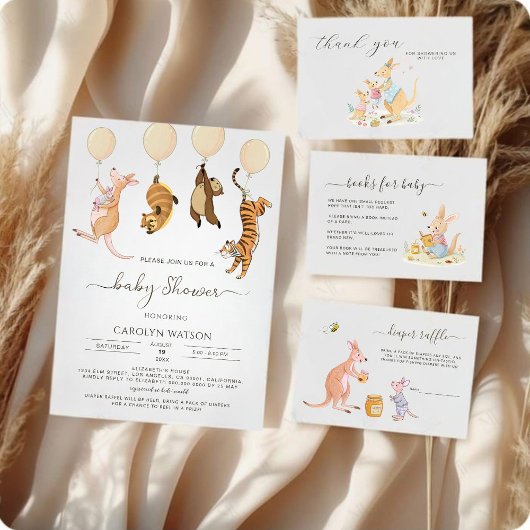 Forest Woodland Kangaroo Baby shower luierkrabbel Informatiekaartje