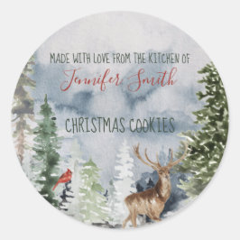 Forest Woodland Kerstmis Bakkerij Gebakken Cookie Ronde Sticker