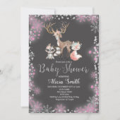 Forest Woodland meisje baby shower uitnodiging (Voorkant)