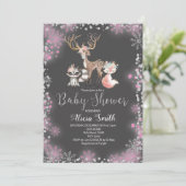 Forest Woodland meisje baby shower uitnodiging (Staand voorkant)