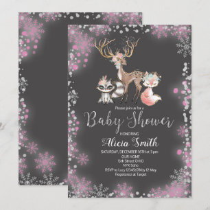 Forest Woodland meisje baby shower uitnodiging