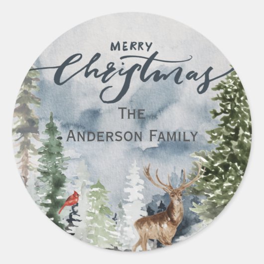 Forest Woodland Merry kerstfamilienaam Ronde Sticker (Voorkant)