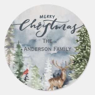 Forest Woodland Merry Kerstry Familienaam Ronde Sticker