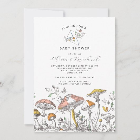 Forest Woodland Mushrooms Baby Shower Kaart (Voorkant)