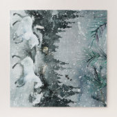 Forest Woodland Night Sky White Horse & Animals Legpuzzel (Horizontaal)