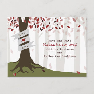 Forest / Woodland Red Wedding Save the Date Aankondigingskaart