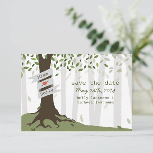 Forest / Woodland Wedding Save the Date (Staand voorkant)