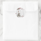Forest Woodland Winter Sneeuw Rode bruiloft Ronde Sticker (Tas)