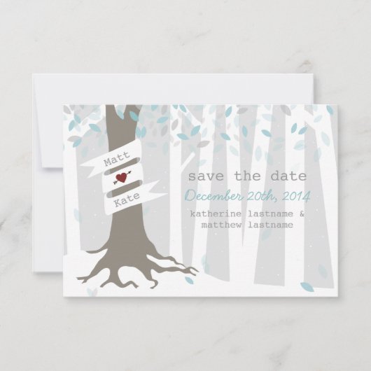 Forest Woodland Winter Snow Wedding Save the Date (Voorkant)