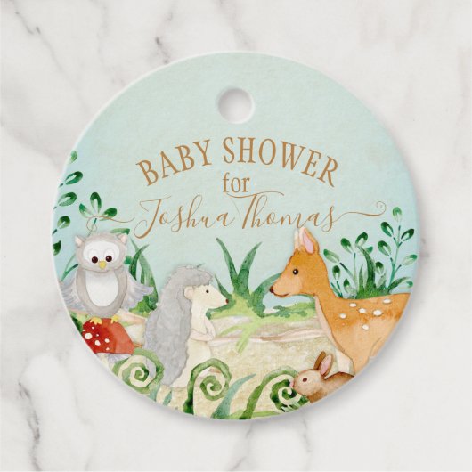Forest Woodsy BOHO Deer Fox Owl Boy Baby shower Bedankjes Labels (Voorkant)