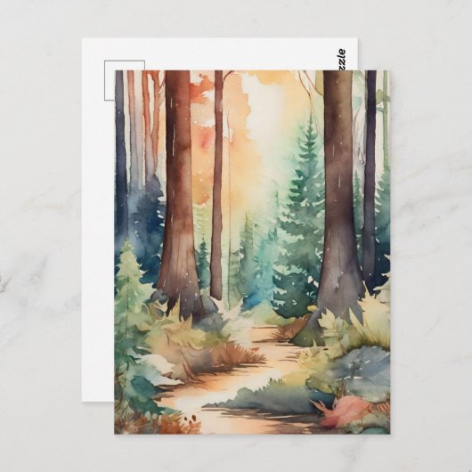Forest Woodsy in Waterverf Briefkaart (Voorkant / Achterkant)