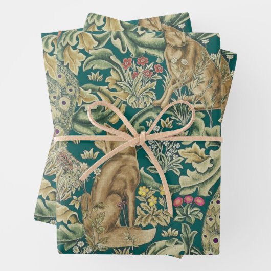 "Forest" Wrapping Paper Flat Sheet Set of 3 Morris (In situ)