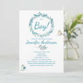 Forest Wreate Bird Rustic Country Boy Baby shower Kaart (Staand voorkant)