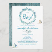 Forest Wreate Bird Rustic Country Boy Baby shower Kaart (Voorkant / Achterkant)