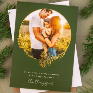 Forest Wreatry Merry Gold Foil Foto Folie Feestdagenkaart