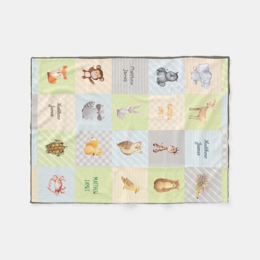 Forest, Zee and Safari Animal Quilt Fleece Blanke Deken (Voorkant (Horizontaal))