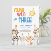 Forest Zoo Animals Party Hats 3rd Birthday Kaart (Staand voorkant)