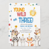 Forest Zoo Animals Party Hats 3rd Birthday Kaart (Voorkant / Achterkant)