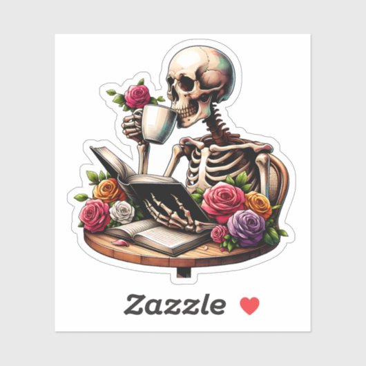 Forever A Reader Botanical Bookish Skeleton Liefhe Sticker (Vel)