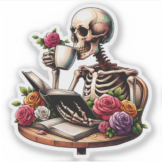 Forever A Reader Botanical Bookish Skeleton Liefhe Sticker (Voorkant)