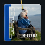 Forever & Always BFF Photo Illusion Keramisch Ornament<br><div class="desc">Forever & Always BFF Photo Illusion Blue Ornament will celebrate the love story that began with friendship. This personalized ceramic ornament features your seamless photo illusion design with outlined “BFF” lettering flowing naturally through your image and a customizable blue accent block. Designed to look like one continuous photograph, the illusion...</div>
