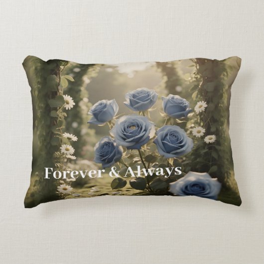 Forever & Always – Romantisch Blauw Roos Bloemenca Accent Kussen (Voorkant)