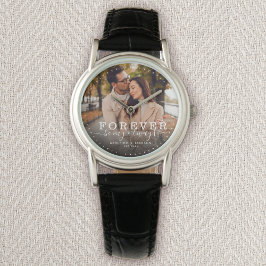 Forever Be My Always Modern Wedding Photo Script Horloge