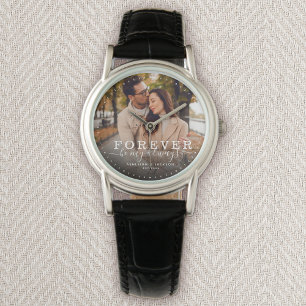 Forever Be My Always Modern Wedding Photo Script Horloge