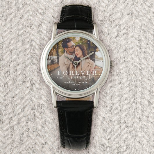 Forever Be My Always Modern Wedding Photo Script Horloge